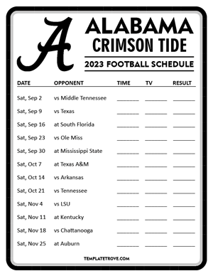 Alabama Crimson Tide Football 2023 Printable Schedule - Style 4