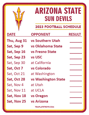 Arizona State Sun Devils Football 2023 Printable Schedule  - Style 2