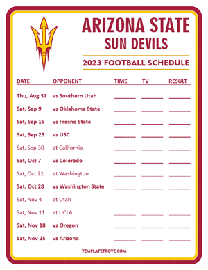 Arizona State Sun Devils Football 2023 Printable Schedule - Style 3