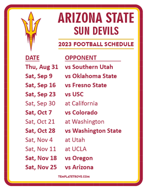 Arizona State Sun Devils Football 2023 Printable Schedule