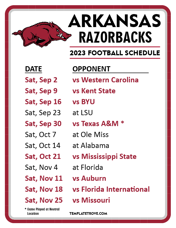 Arkansas Home Football Schedule 2024 Dredi Ginelle