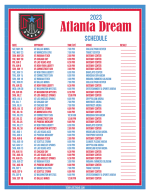 Atlanta Dream 2023 Printable Basketball Schedule - Central Times