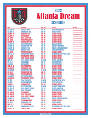 Atlanta Dream 2023 Printable Basketball Schedule