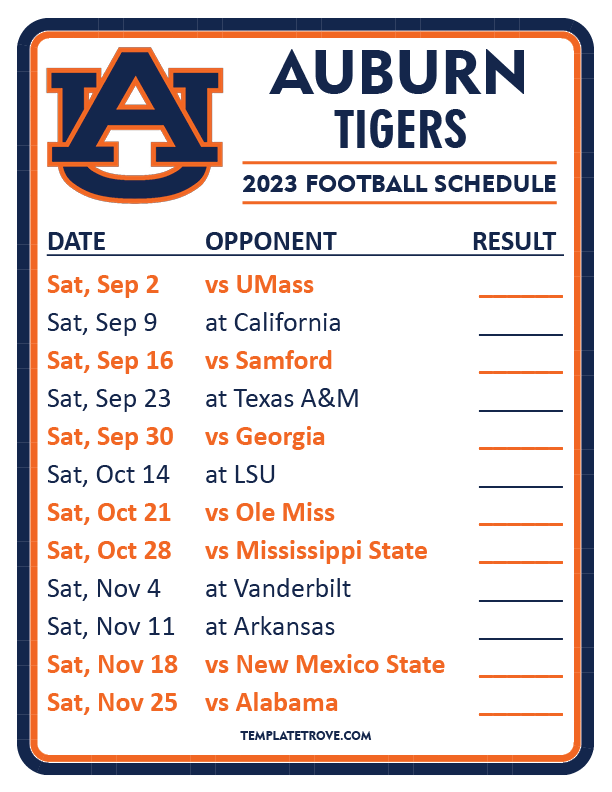 Auburn Tigers Schedule 2024 Fifine Noelani