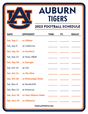Auburn Tigers Football 2023 Printable Schedule - Style 3