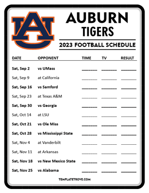 Auburn Tigers Football 2023 Printable Schedule - Style 4