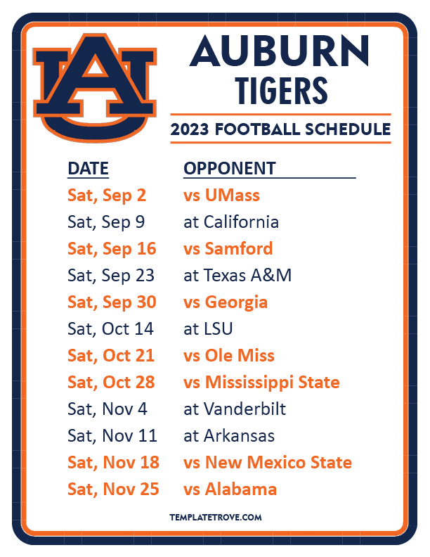 Printable Auburn Basketball Schedule