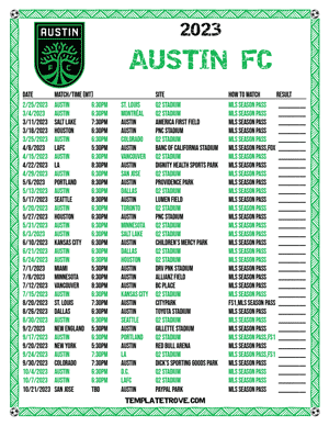 Austin FC 2023 Printable Soccer Schedule - Mountain Times