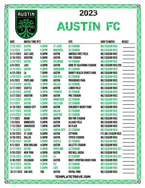 Austin FC 2023 Printable Soccer Schedule - Pacific Times