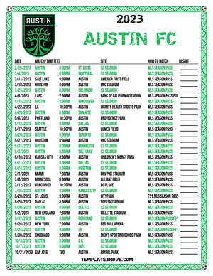 Austin FC 2023 Printable Soccer Schedule