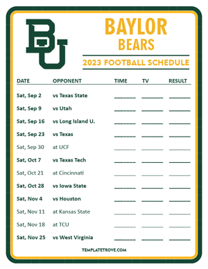 Baylor Bears Football 2023 Printable Schedule - Style 3