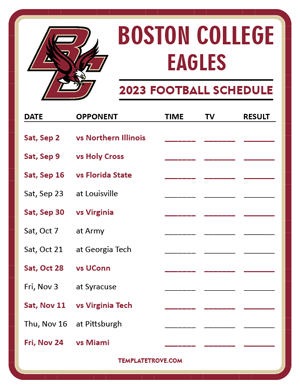 Boston College Eagles Football 2023 Printable Schedule - Style 3