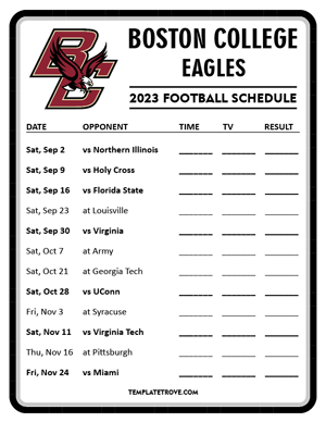 Boston College Eagles Football 2023 Printable Schedule - Style 4