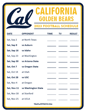California Golden Bears Football 2023 Printable Schedule - Style 3