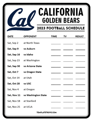 California Golden Bears Football 2023 Printable Schedule - Style 4