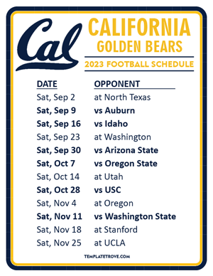 California Golden Bears Football 2023 Printable Schedule