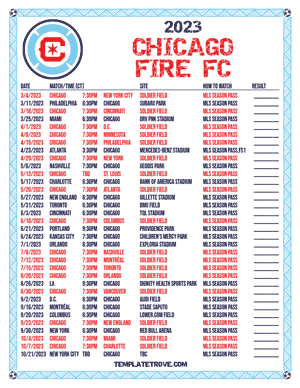 Chicago Fire FC 2023 Printable Soccer Schedule - Central Times