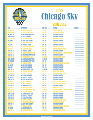 Chicago Sky 2023 Printable Basketball Schedule - Central Times