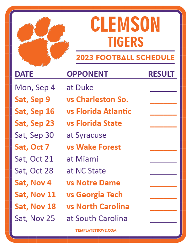 Clemson Football 2024 Home Games Crin Mersey