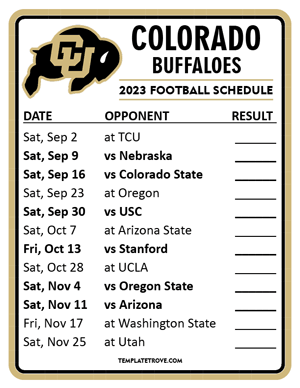 Colorado Buffaloes Football 2023 Printable Schedule  - Style 2