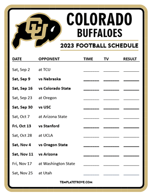 Colorado Buffaloes Football 2023 Printable Schedule - Style 3