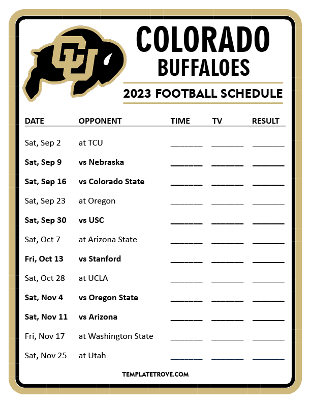 Printable 2023 Colorado Buffaloes Football Schedule