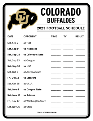 Colorado Buffaloes Football 2023 Printable Schedule - Style 4
