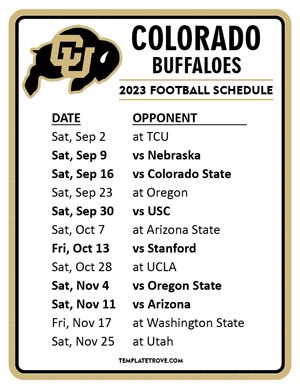 Colorado Buffaloes Football 2023 Printable Schedule