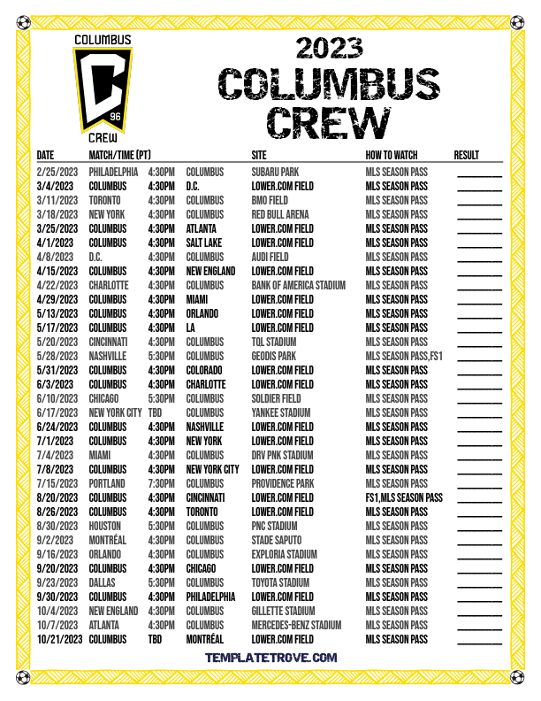 Printable2023 Columbus Crew Soccer Schedule