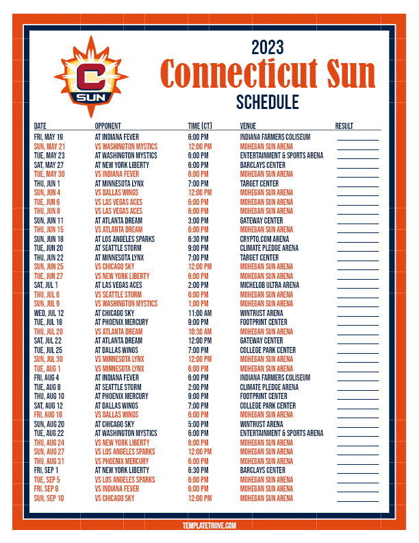 Printable2023 Connecticut Sun Basketball Schedule Printable2023 Connecticut Sun Basketball Schedule