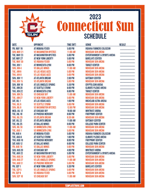 Connecticut Sun 2023 Printable Basketball Schedule - Mountain Times