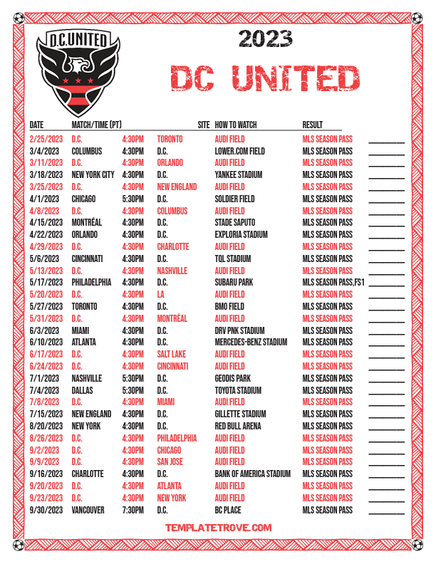 Printable 2023 DC United Soccer Schedule PT 
