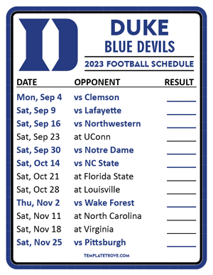Duke Blue Devils Football 2023 Printable Schedule  - Style 2