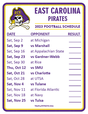 East Carolina Pirates Football 2023 Printable Schedule  - Style 2