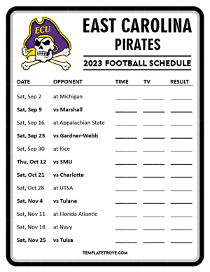 East Carolina Pirates Football 2023 Printable Schedule - Style 4