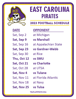 East Carolina Pirates Football 2023 Printable Schedule