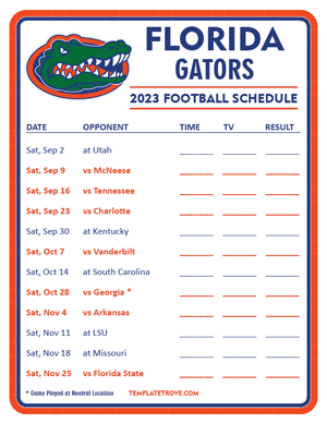 Florida Gators Football 2023 Printable Schedule - Style 3