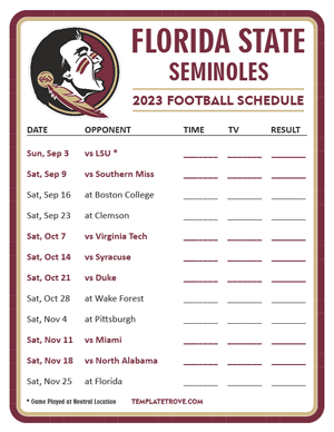 Florida State Seminoles Football 2023 Printable Schedule - Style 3