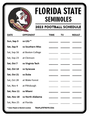 Florida State Seminoles Football 2023 Printable Schedule - Style 4