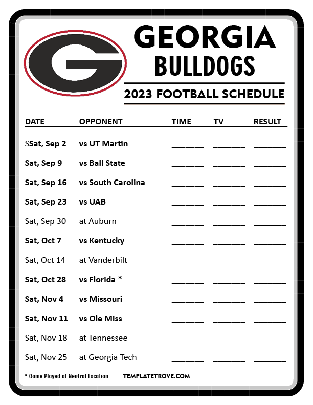 Printable 2023 Georgia Bulldogs Football Schedule