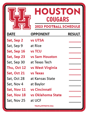 Houston Cougars Football 2023 Printable Schedule  - Style 2