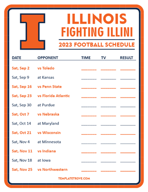 Illinois Fighting Illini Football 2023 Printable Schedule - Style 3