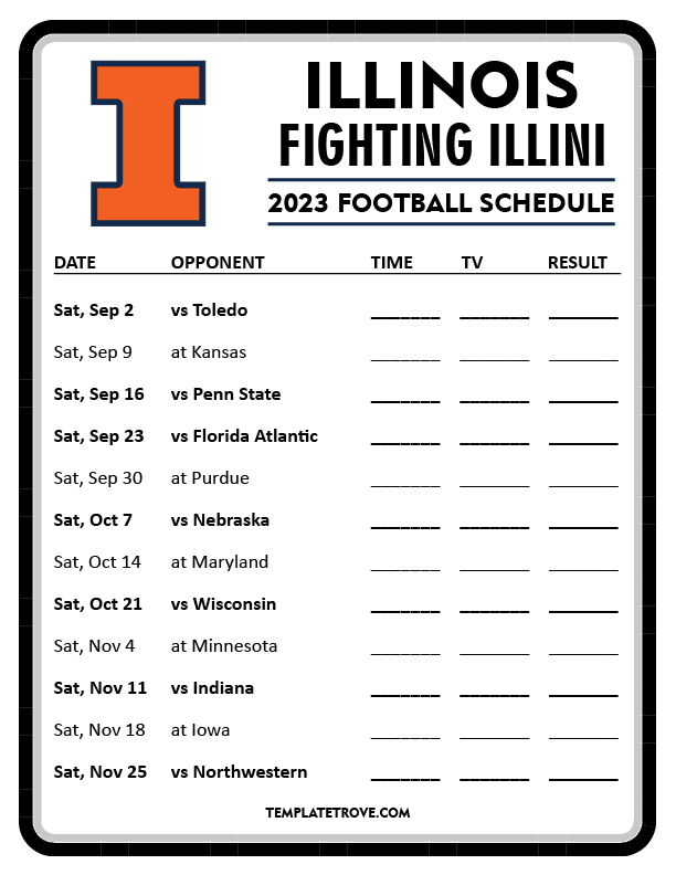 Printable 2023 Illinois Fighting Illini Football Schedule