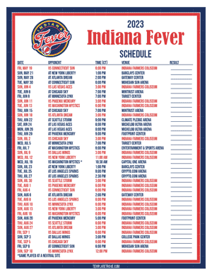 Indiana Fever 2023 Printable Basketball Schedule - Central Times