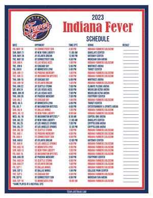 Indiana Fever 2023 Printable Basketball Schedule - Pacific Times
