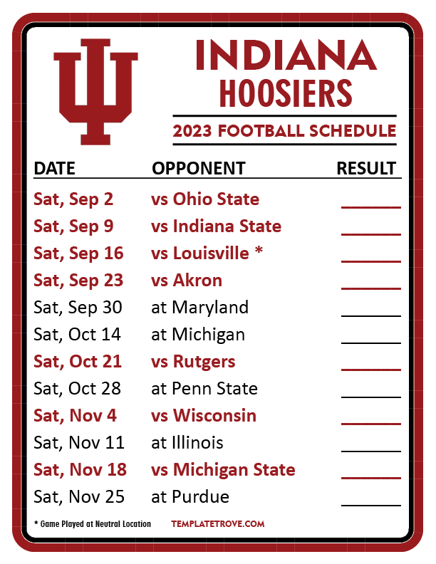 Printable 2023 Indiana Hoosiers Football Schedule 2 