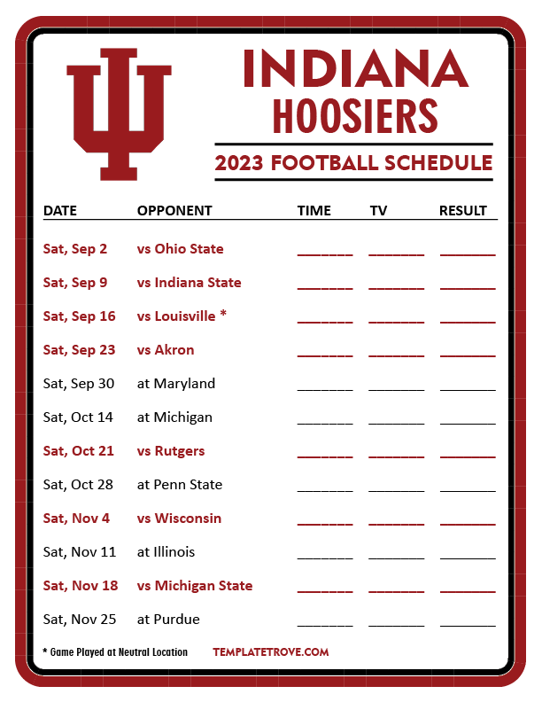 Printable 2023 Indiana Hoosiers Football Schedule