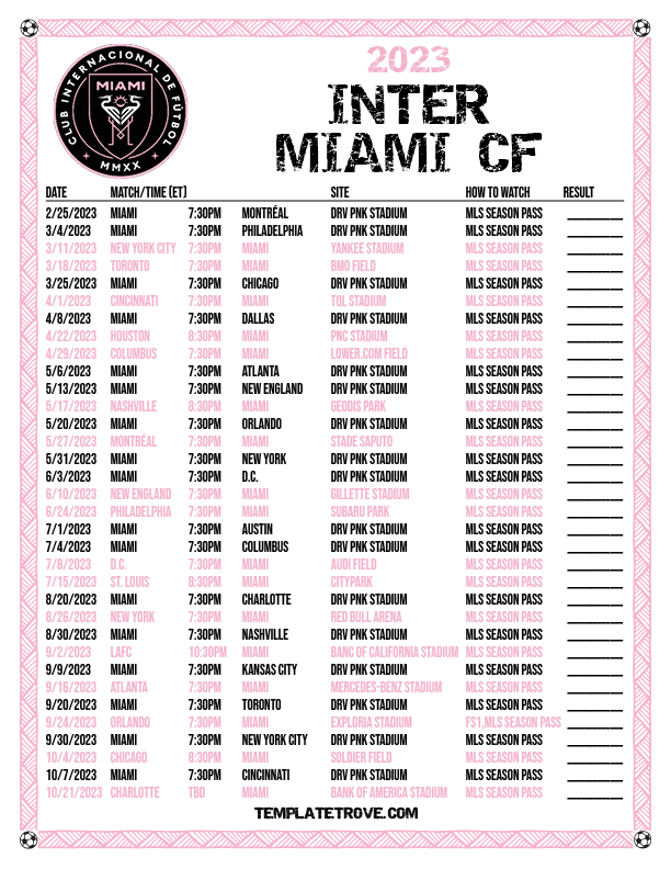 Printable2023 Inter Miami CF Soccer Schedule