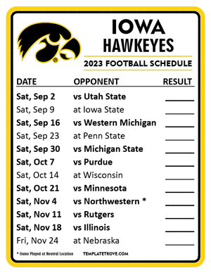 Iowa Hawkeyes Football 2023 Printable Schedule  - Style 2