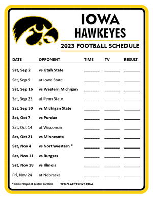 Iowa Hawkeyes Football 2023 Printable Schedule - Style 3
